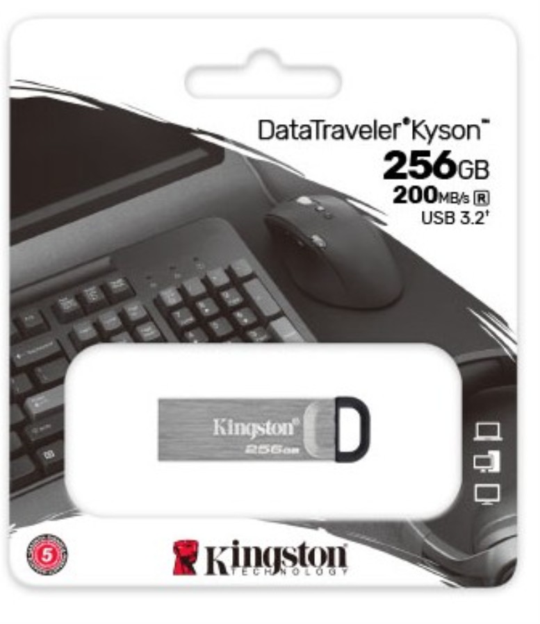 Kingston DataTraveler Kyson 256 Gb - Pendrive USB-A 3.2 Gen 1 - 256 Gb - Lectura: 200 Mb/s; Grabación: 60Mb/s - Metal - DTKN/256GB