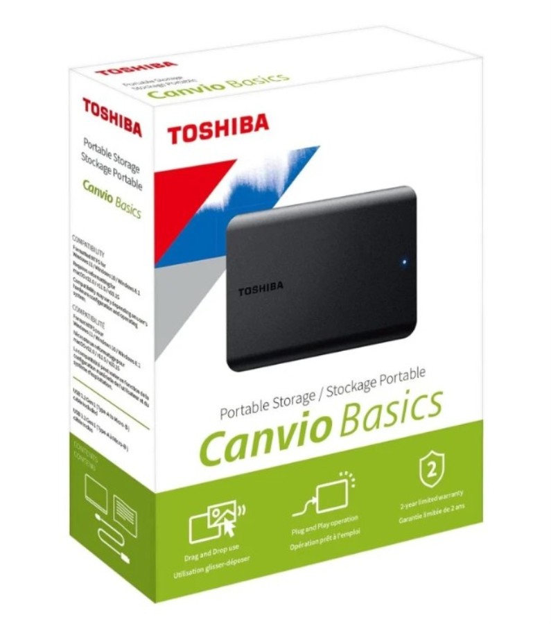Toshiba Canvio Basics 1 TB - 1 TB 2.5” HDD External drive - USB USB 2.0/3.2 Gen 1 (3.1 Gen 1) - HDTB510EK3AA