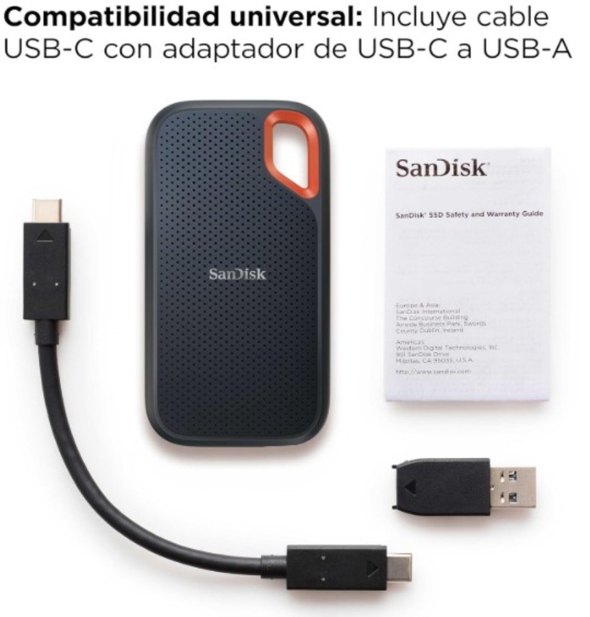 SanDisk Extreme Portable SSD 1TB - 1 TB SSD External Drive - USB-C 3.2 Gen 2 - SDSSDE61-1T00-G25