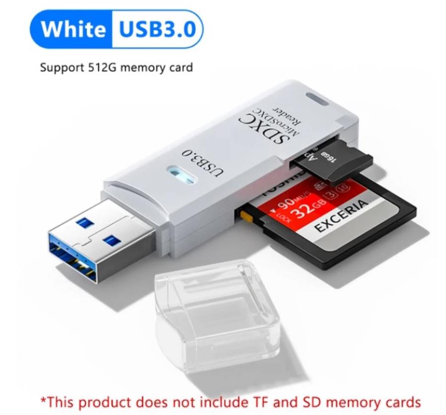 USB 3.0 SD and TF Card Reader - White