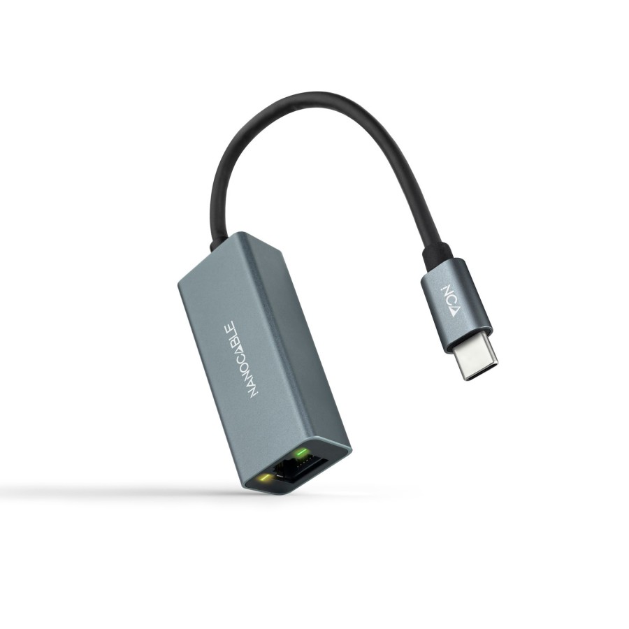 Nanocable 10.03.0406 - USB-C Gigabit Ethernet Network Card - Aluminum Grey