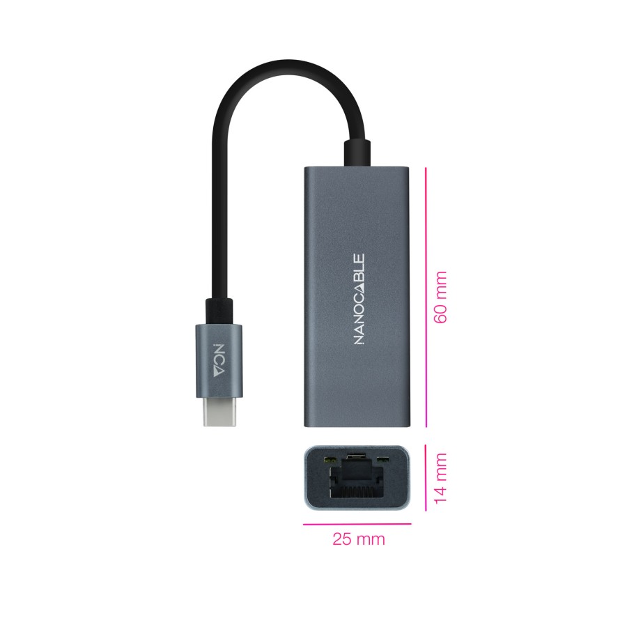 Nanocable 10.03.0406 - Carte réseau Ethernet Gigabit USB-C - Aluminium Gris