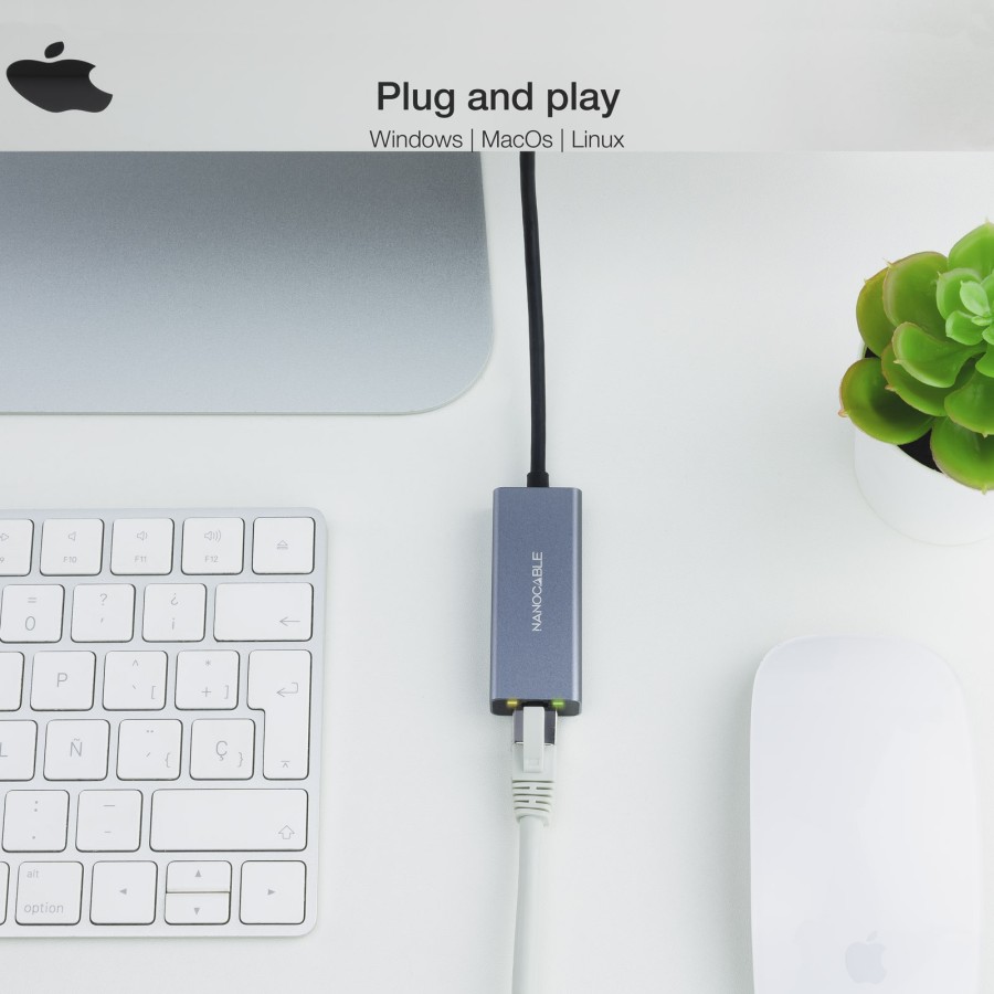 Nanocable 10.03.0406 - Carte réseau Ethernet Gigabit USB-C - Aluminium Gris