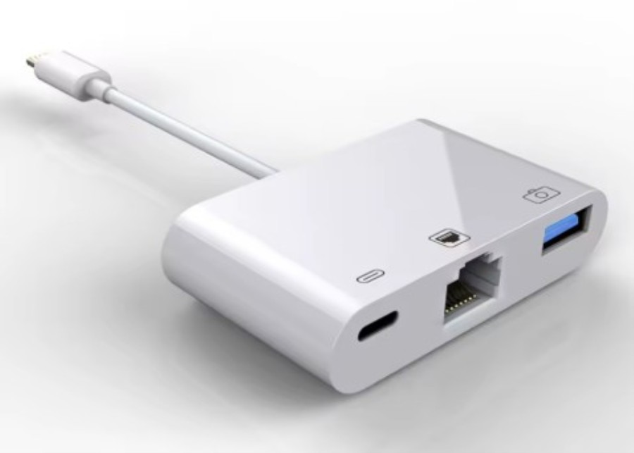 Adaptateur Lightning vers Ethernet RJ45 10 Mbps/100 Mbps + port de charge + USB