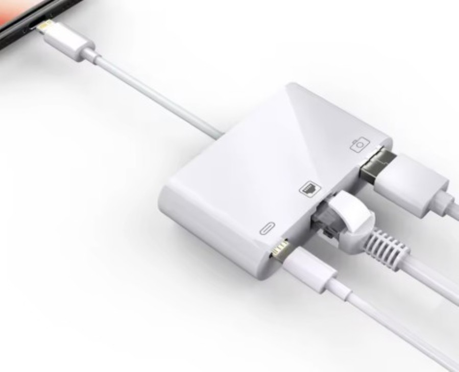 Adaptador de Lightning a Ethernet RJ45 10 Mbps/100 Mbps + Puerto de carga + USB