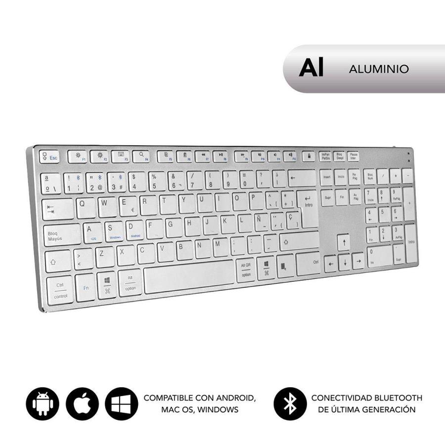 SUBBLIM SUB-KB-3ADE300 - Clavier à membrane ciseaux - Bluetooth - Aluminium - Blanc/Argent