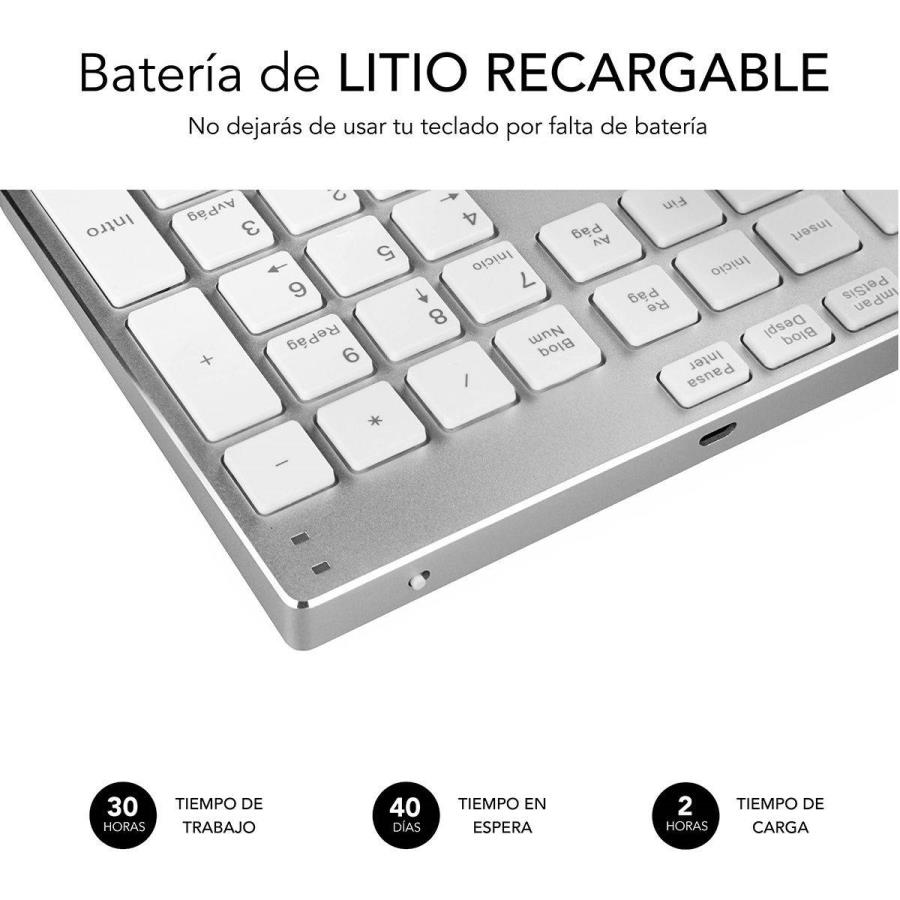 SUBBLIM SUB-KB-3ADE300 - Teclado de Membrana de Tijera - Bluetooth -Aluminio - Blanco/Plata