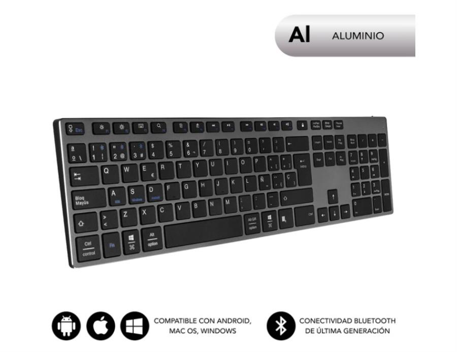 SUBBLIM SUB-KB-3ADE301 - Clavier à Membrane Ciseaux - Bluetooth - Aluminium - Gris/Noir