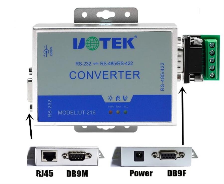 UOTEK UT-2016 - RS-232 to RS-485/422 Optoelectronic Isolated Converter with Lightning Surge Protection
