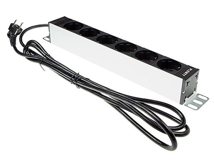 Plenty PLA290-6 - Base Rede 6 Tomadas Schuko e Entrada C14 com Cabo 3 m Rack 19” - PDU - RN3001
