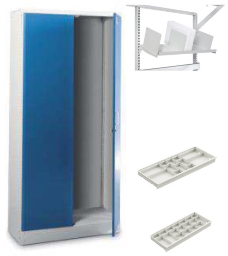 Treston - Armario de Laboratorio ESD 500 X 2000 con Cajones - Configuración 1 - Gris y Puertas Azules