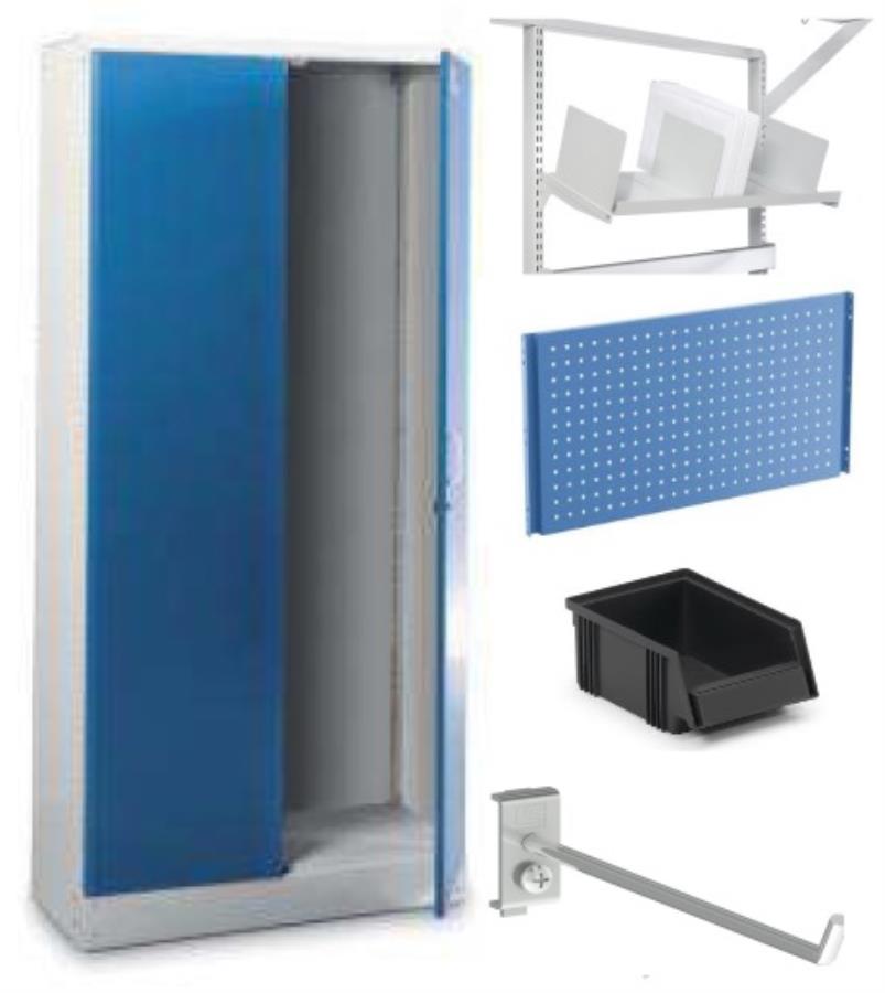 Treston - Armoire de Laboratoire ESD 500 x 2000 x avec Panneau Perforé - Configur. 2 - Gris  et Portes Bleues