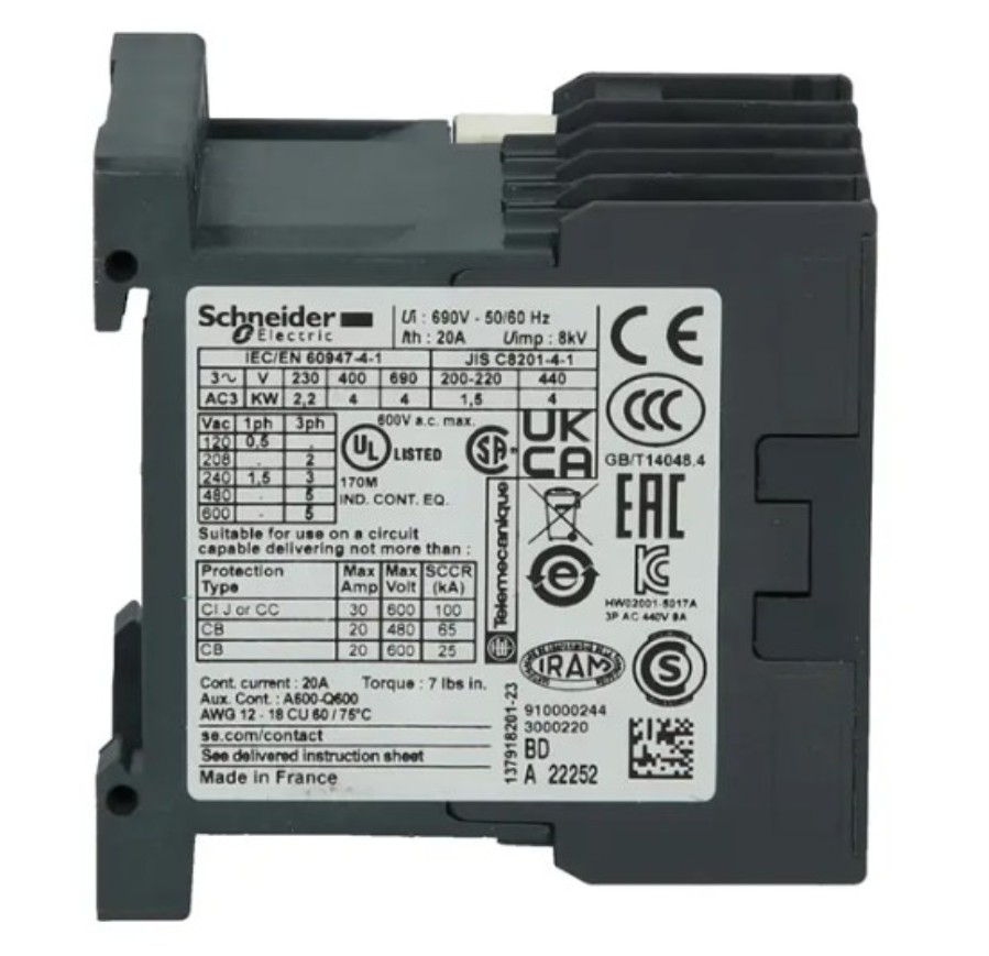 Scheneider Electric LP1K0910BD3 - Contacteur tripolaire pour rail DIN - 24 Vcc - 9 A