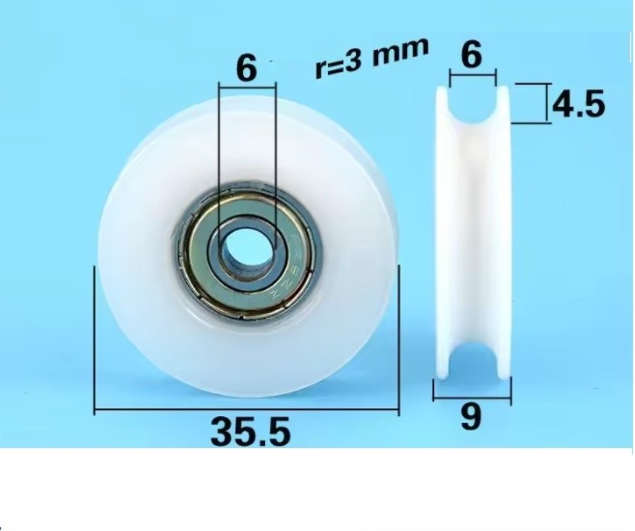 Rueda de nailon en forma de U con rodamiento - 35, 5 x 9 x 6 mm