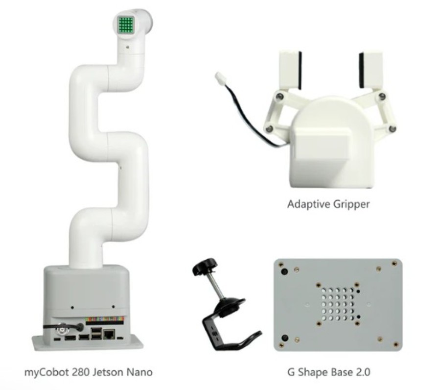 Elephant Robotics myCobot 280 Jetson Nano+G Shape Base+Adaptive Grip - Brazo robótico colaborativo versión Jetson Nano - 4010100018-2