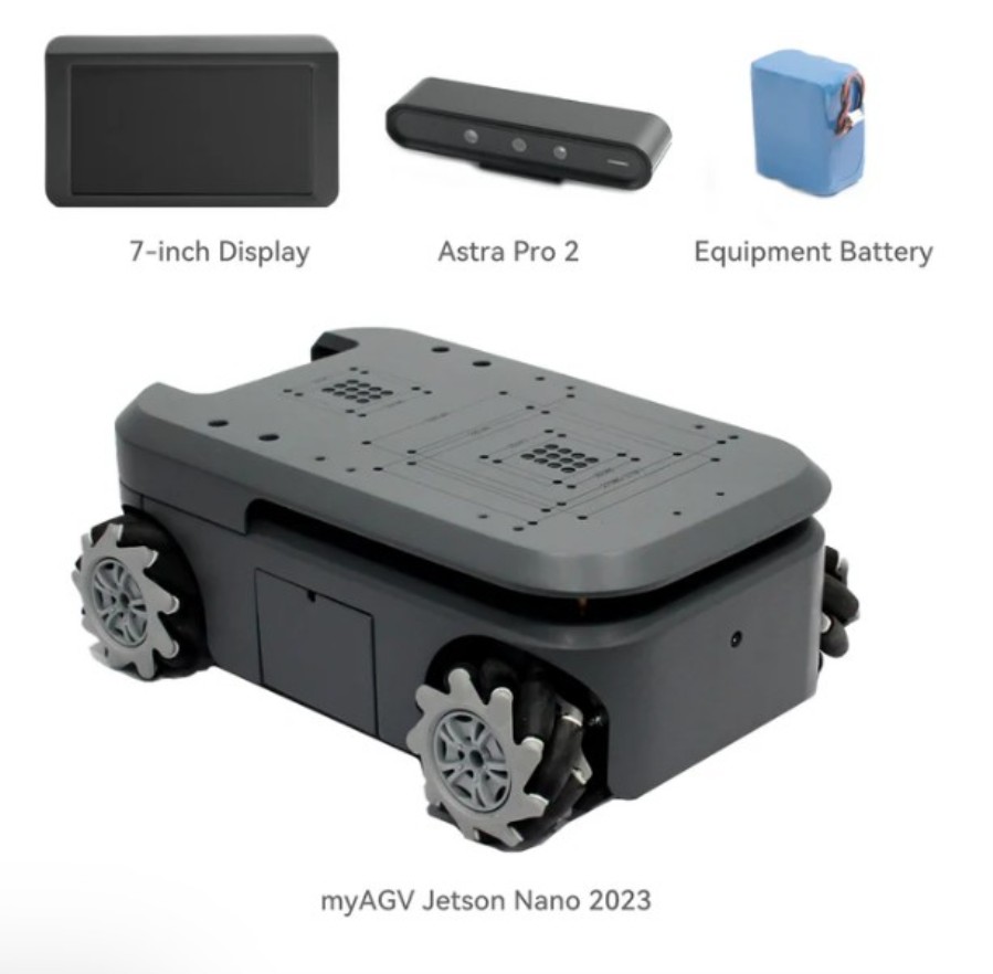 Elephant Robotics myAGV 2023 Jetson Nano + AstraPro2 + 7inch TouchSc - Kit robot chasis para mapeo 2D/3D en vehículo inteligente de tracción a las 4 ruedas y gamepad - 4010400005-7