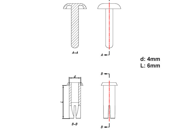 Rivet Plastique Ø 4 mm 6 mm-sac 25 Unités