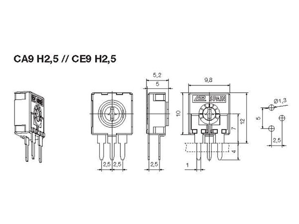 ACP CA9H2.5 - Potentiomètre Ajustable Réglage Horizontal - 22K