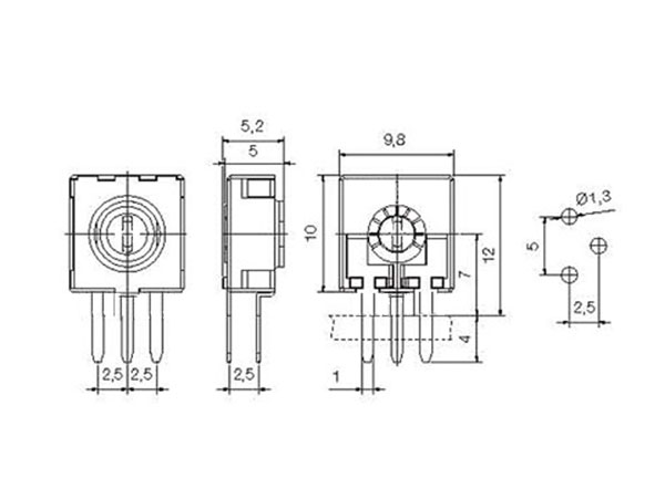Piher PT10LH - Potenciómetro de Ajuste Horizontal - 100 Ohmios