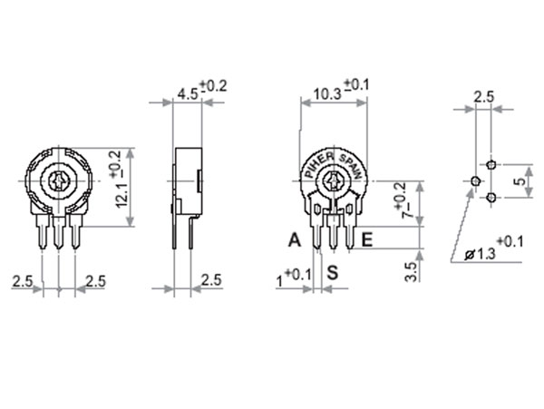 Piher PT10LH - Potenciómetro de Ajuste Horizontal - 10K Ohmios - PT10LH01103A2020S