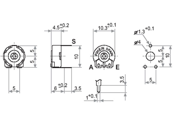 Piher PT10LV - Potenciómetro de Ajuste Vertical - 1K Ohmios