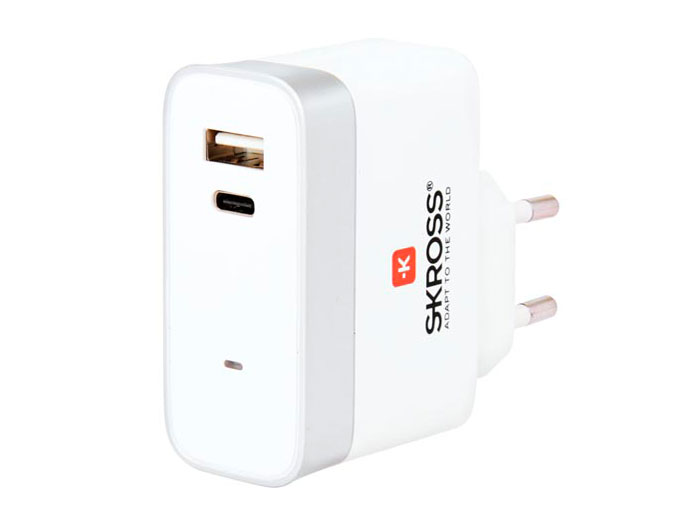 Compact Wall-Mount Switch-Mode Power Supply Adapter - 2 ports: USB - 5 V - 2,4 A + USB-C 5 V - 3 A