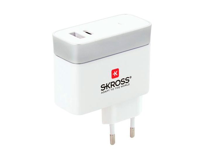 Compact Wall-Mount Switch-Mode Power Supply Adapter - 2 ports: USB - 5 V - 2,4 A + USB-C 5 V - 3 A