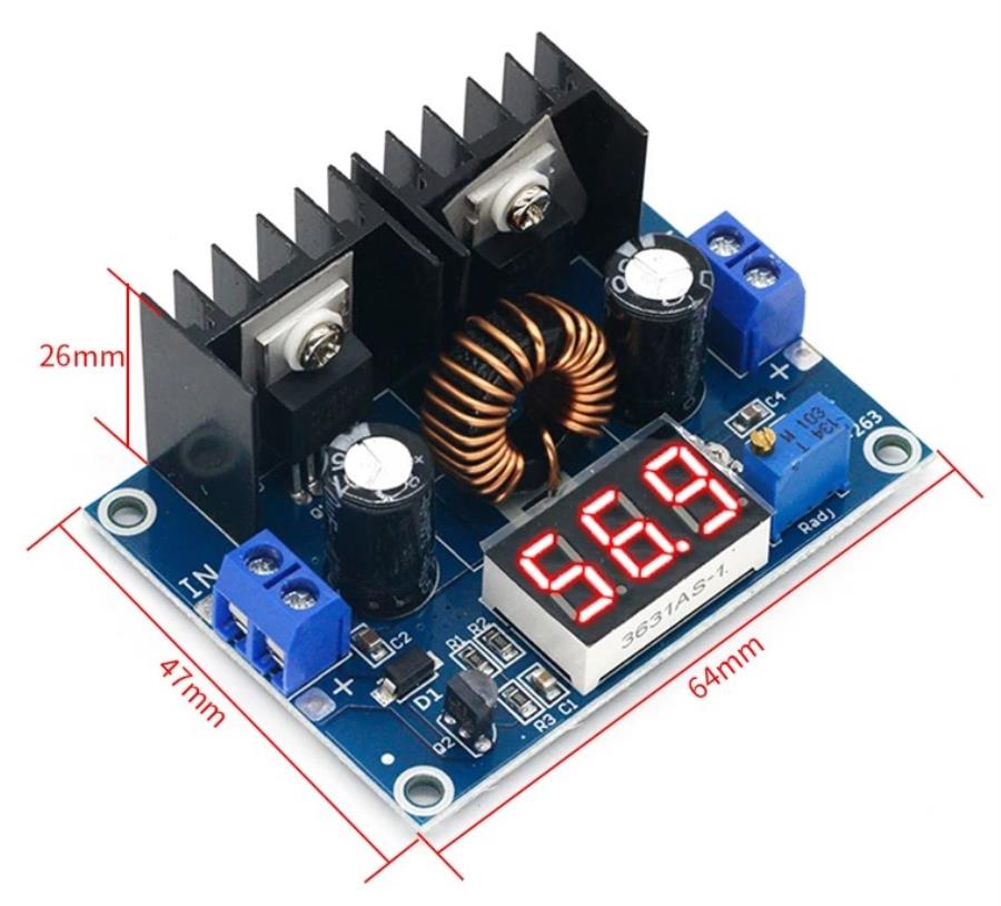 Convertidor DC-DC con display - In: 4,0 .. 36 V - Out: 1,25 .. 36 V - 5 A - Reductor de tensión