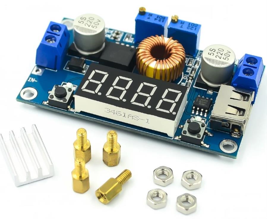 Constant current DC-DC converter - Display and USB - In: 5.0 .. 36 V - Out: 1.25 .. 32 V - 4.5 A
