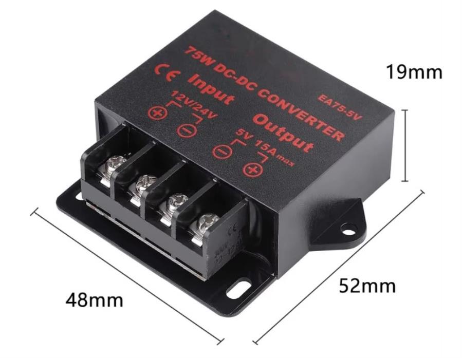 Convertidor DC-DC - In: 12 .. 24 V - Out: 5 V - 15 A - Reductor de tensión