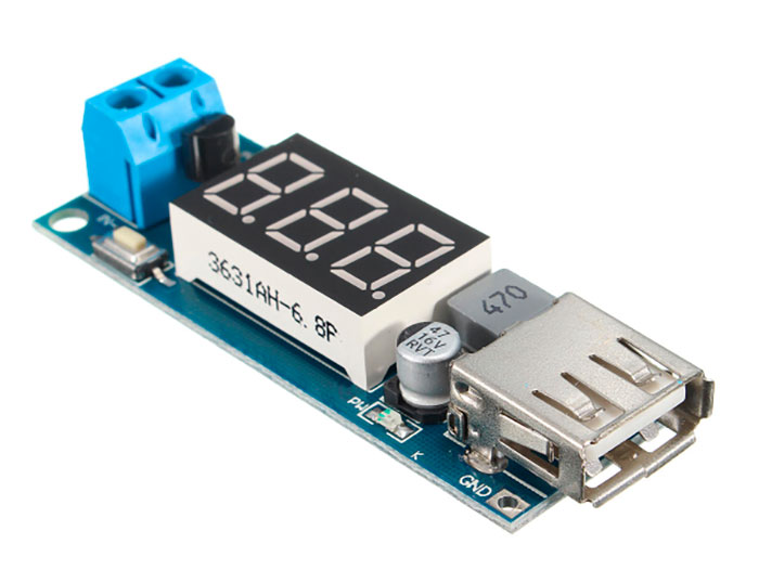 Converter DC-DC - In: 4,5 .. 40 V - Out: 5 V - 2 A - Built-In Voltmeter