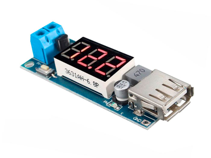 Converter DC-DC - In: 4,5 .. 40 V - Out: 5 V - 2 A - Built-In Voltmeter