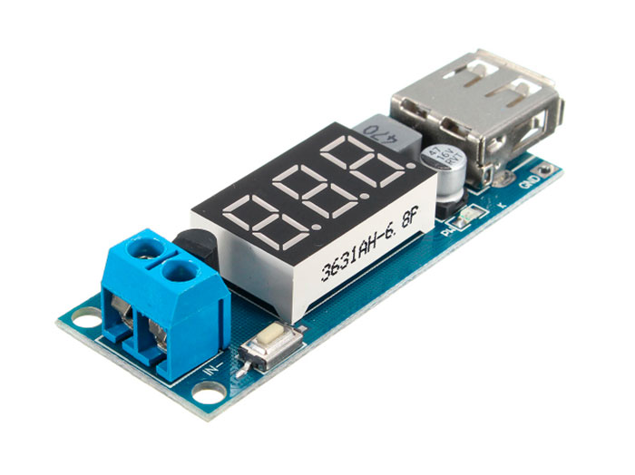 Converter DC-DC - In: 4,5 .. 40 V - Out: 5 V - 2 A - Built-In Voltmeter