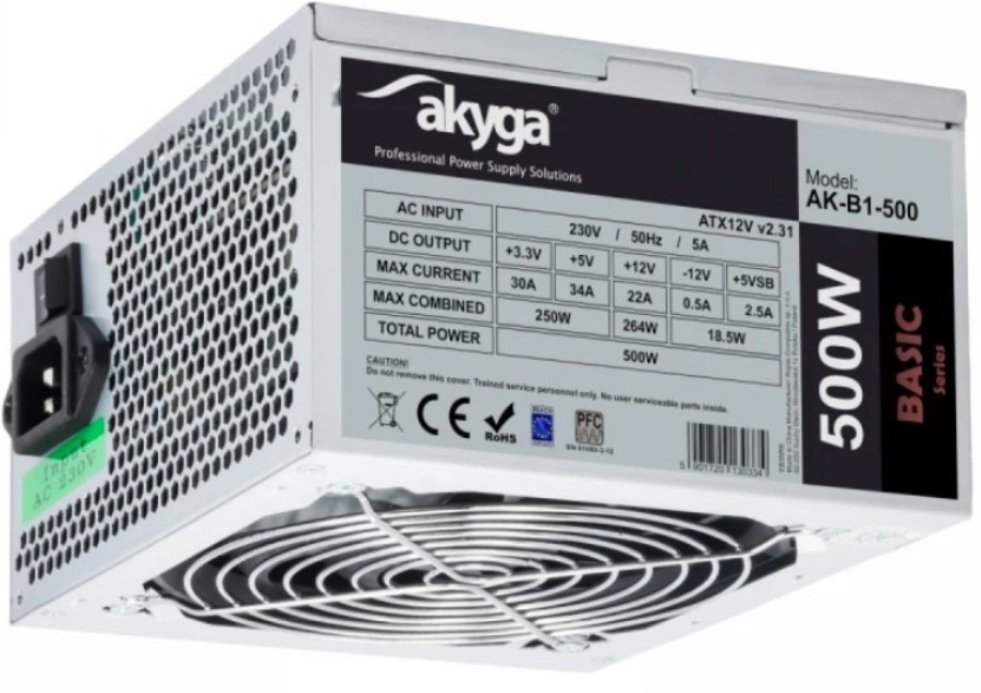 Akiga ATX AK-B1-500 - 500W ATX Switched Power Supply - Efficiency 70%
