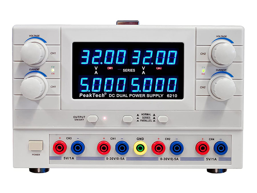 PeakTech P 6210 - Alimentation de Laboratoire 2X0-30V / 2X0-5A, 2X5V / 1A