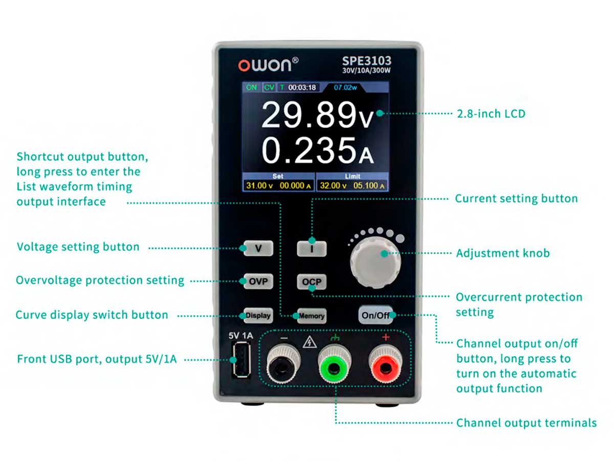 Owon SPE3051 - Fuente de Alimentación Laboratorio Programable 0-30 V - 0-5 A