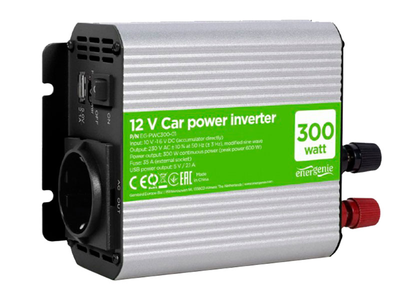 EnerGenie - DC-AC Modified Sine Wave Inverter 300 W - 12 V - EG-PWC300-01