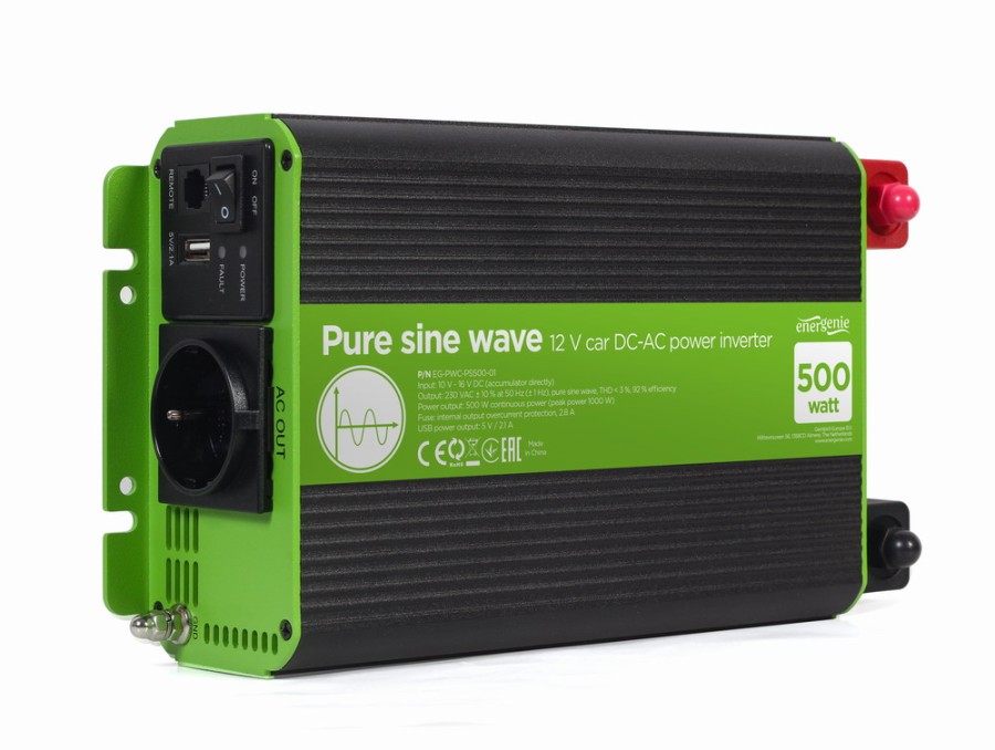 EnerGenie EG-PWC-PS500-01 - Inversor DC-AC Onda Senoidal Pura 500W - 12V