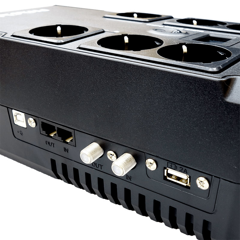 Phasak PH 9478 - Onduleur line-interactive 850 VA / 480 W, AVR, 8 prises Schuko et USB-C