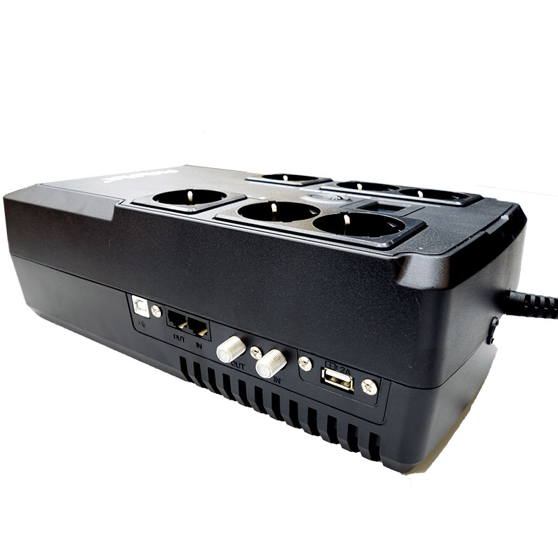 Phasak PH 9478 - Onduleur line-interactive 850 VA / 480 W, AVR, 8 prises Schuko et USB-C