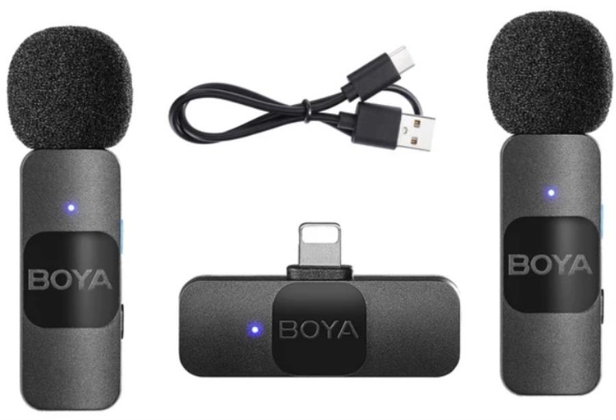BOYA BY-V2 - Sistema de Audio Portátil: 2 Transmisores de Solapa + 1 Receptor Conector Lighting