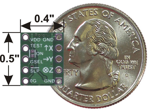 Pololu 1247 - Acelerómetro de 3 Eixos - Montado na Placa - ± 3g / ± 11g - MMA7341L