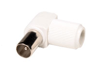 Right Angle Cable-Mount Male Antenna Connector - 75 Ohms, Plastic, 9.5 mm