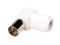 Right Angle Cable-Mount Female Antenna Connector - 75 Ohms, Plastic, 9.5 mm