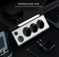 Nanocable - Base réseau 3 prises avec masse avec câble 1,5 M + 2 USB + lumière - 10.37.0013-BK